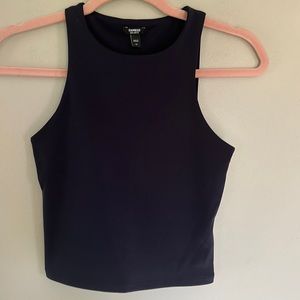 Express Body Contour High Compression High Neck Cropped Tank - Navy - XS